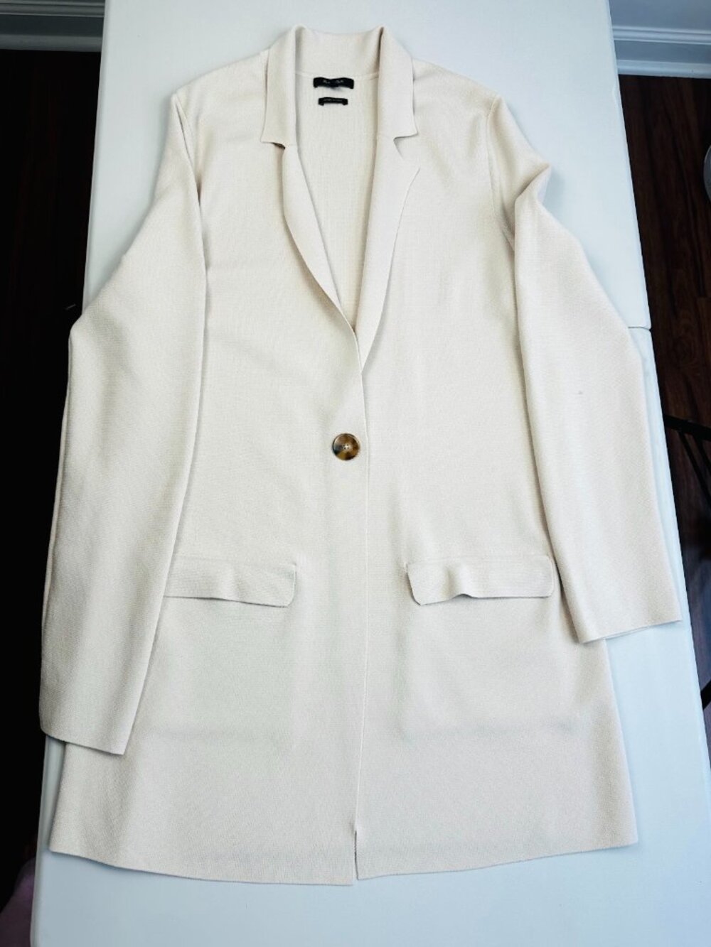 Massimo Dutti Women’s Long Knit Blazer Size M Ivory Cream Single Button